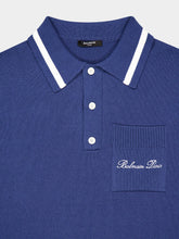 Balmain Navy Blue Signature Embroidery Cotton Polo Shirt
