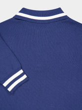 Balmain Navy Blue Signature Embroidery Cotton Polo Shirt