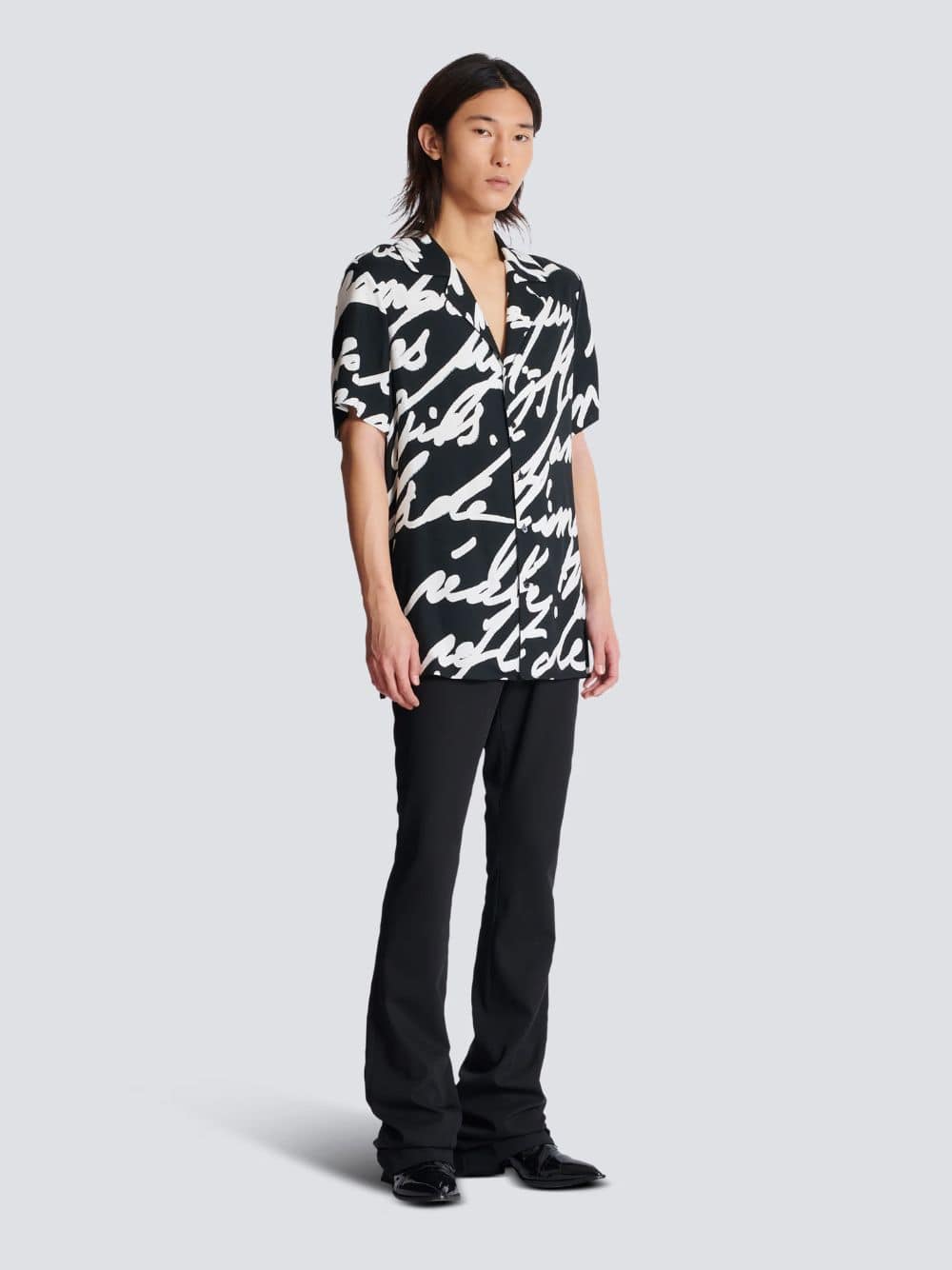 Black Twill Pyjama Shirt with "Love Letter" Print