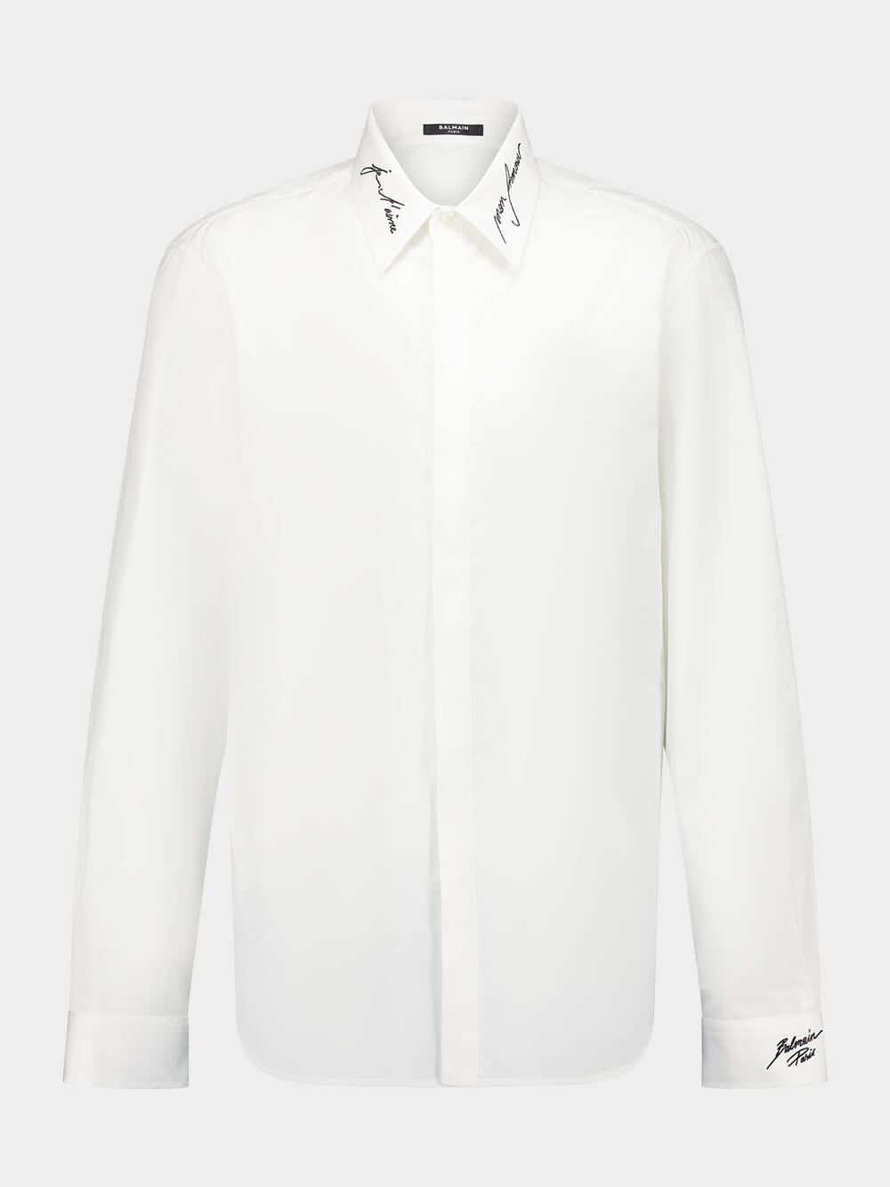 White Poplin Shirt with Embroidered Collar