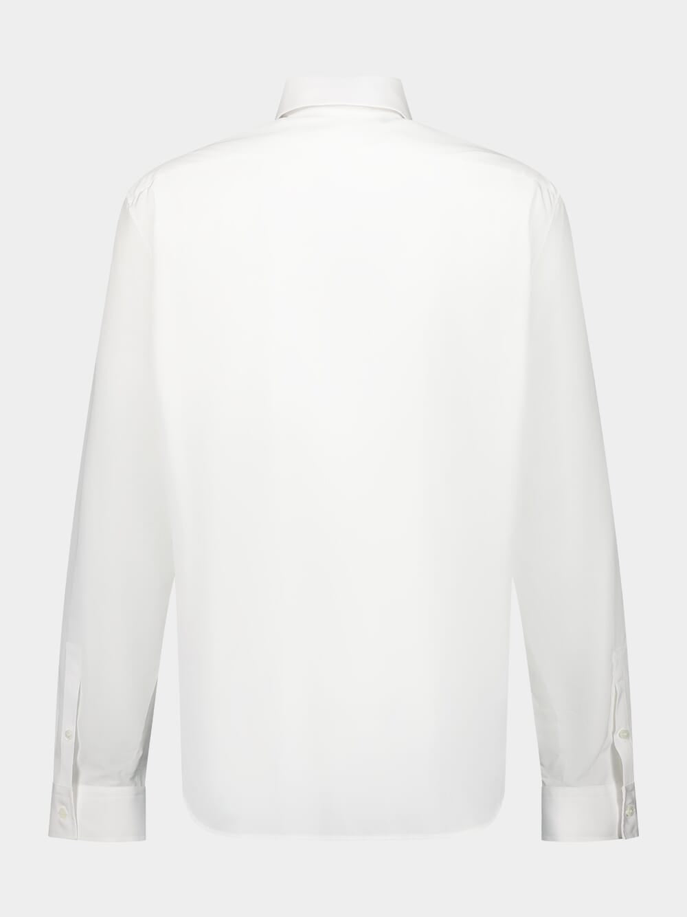 White Poplin Shirt with Embroidered Collar