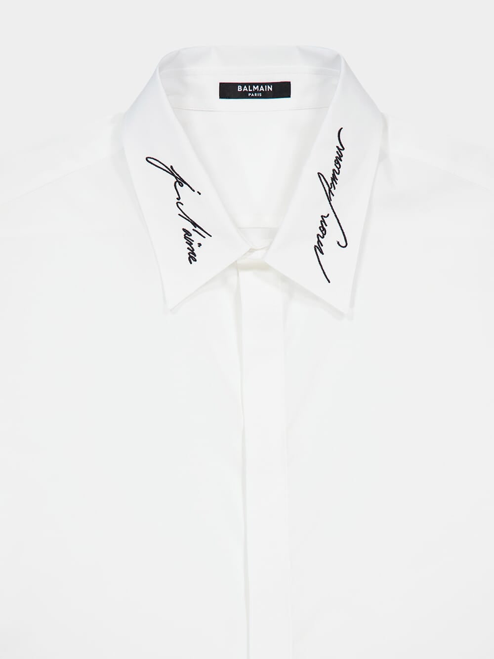 White Poplin Shirt with Embroidered Collar