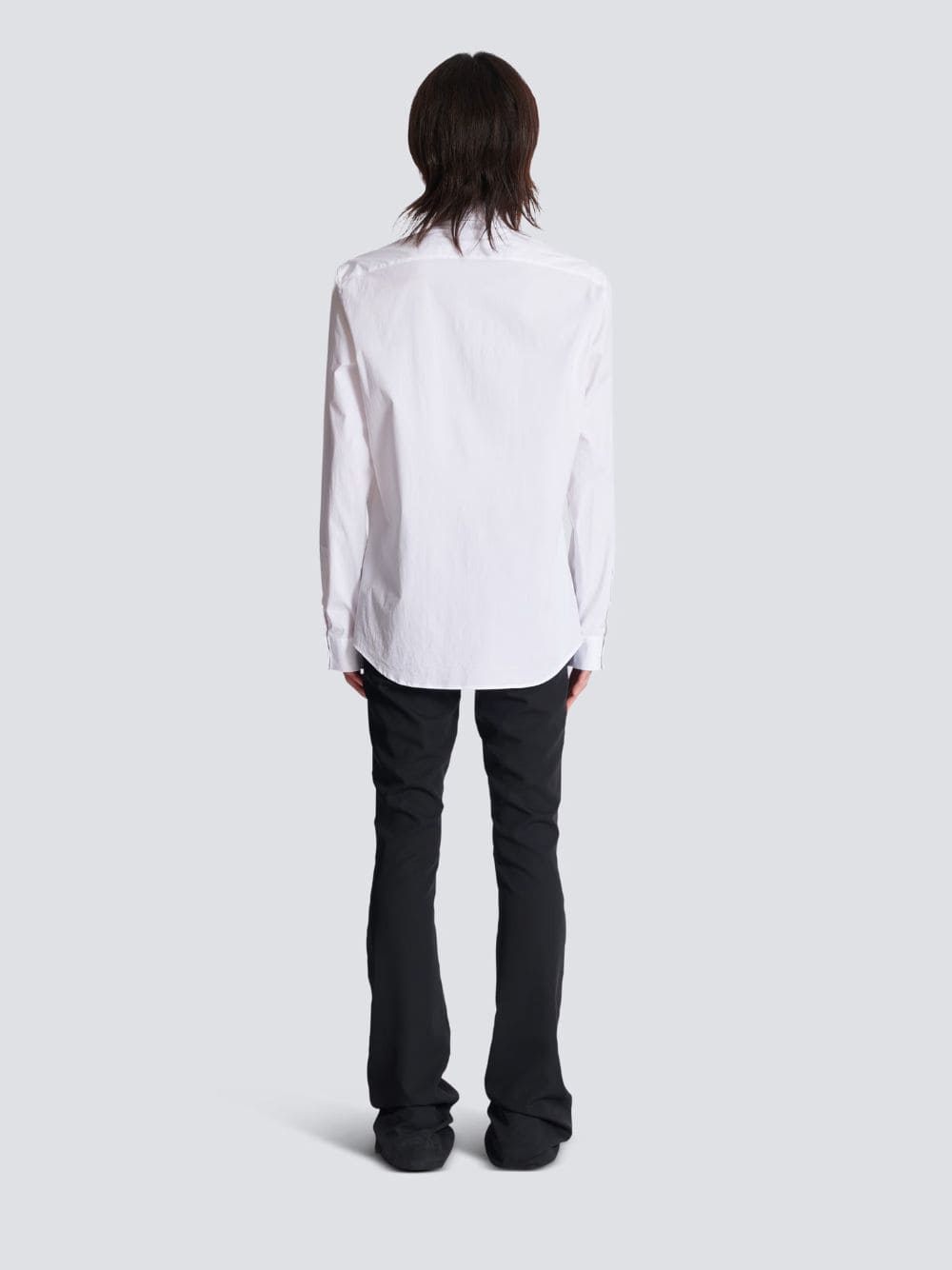 White Poplin Shirt with Embroidered Collar