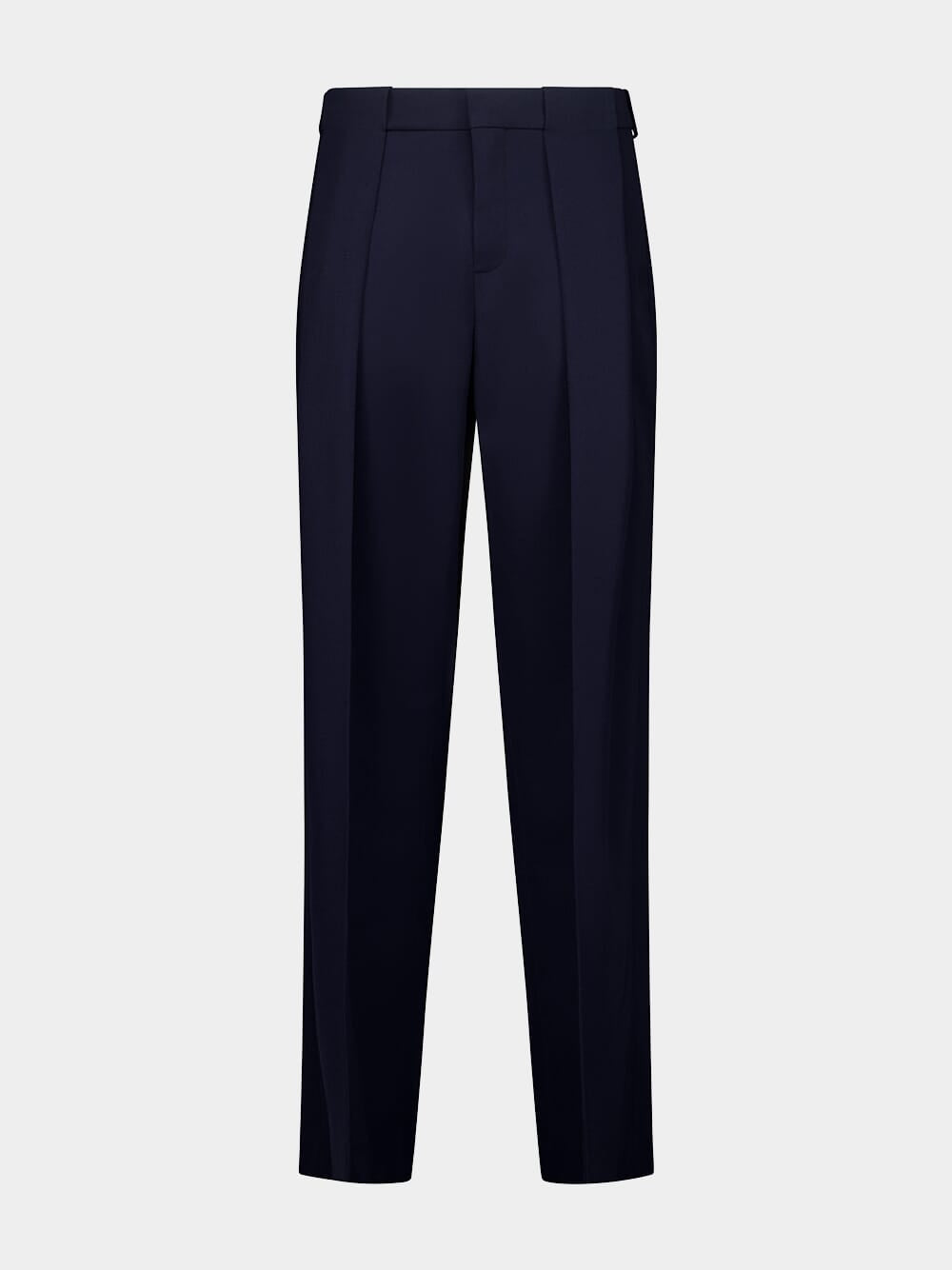 Navy Blue Pleated Grain de Poudre Trousers