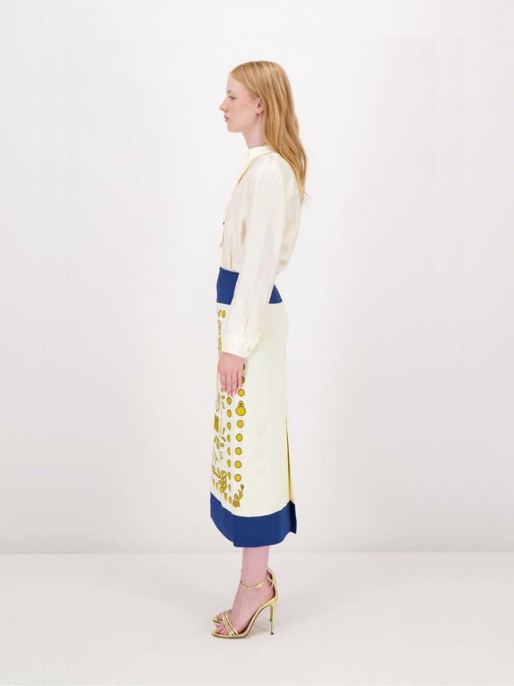 Elizabeth Vanilla Custard Embroidered Pencil Skirt