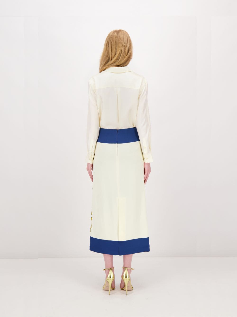 Elizabeth Vanilla Custard Embroidered Pencil Skirt