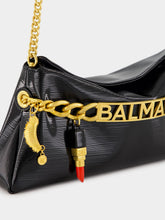 Balmain Black 1945 Striped Patent Leather Clutch