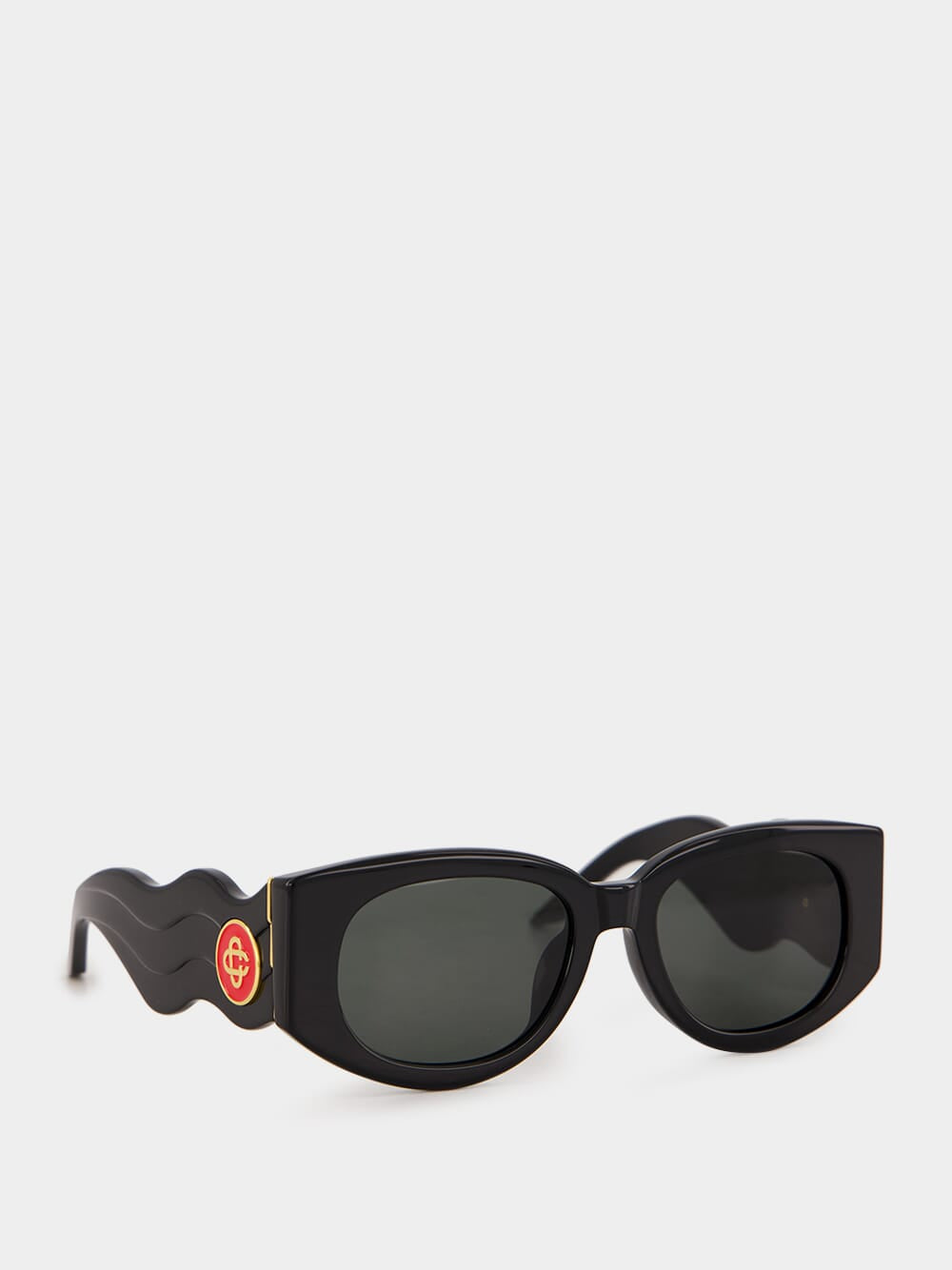 Black Oval Wave Acetate Sunglasses