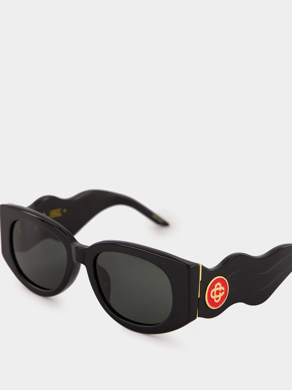 Black Oval Wave Acetate Sunglasses