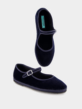 Piedaterre Blue Velvet Mary Jane Flats