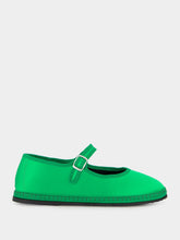 Piedaterre Green Mary Jane Satin Flats