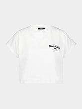 Balmain Flocked-Logo Cropped T-Shirt