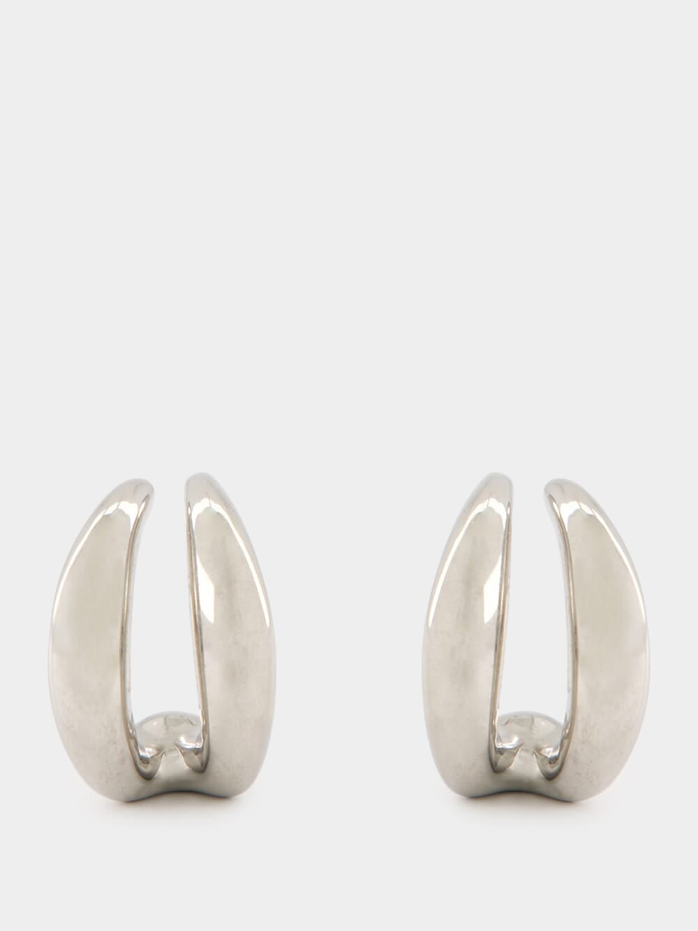 Double Moon Silver Hoops