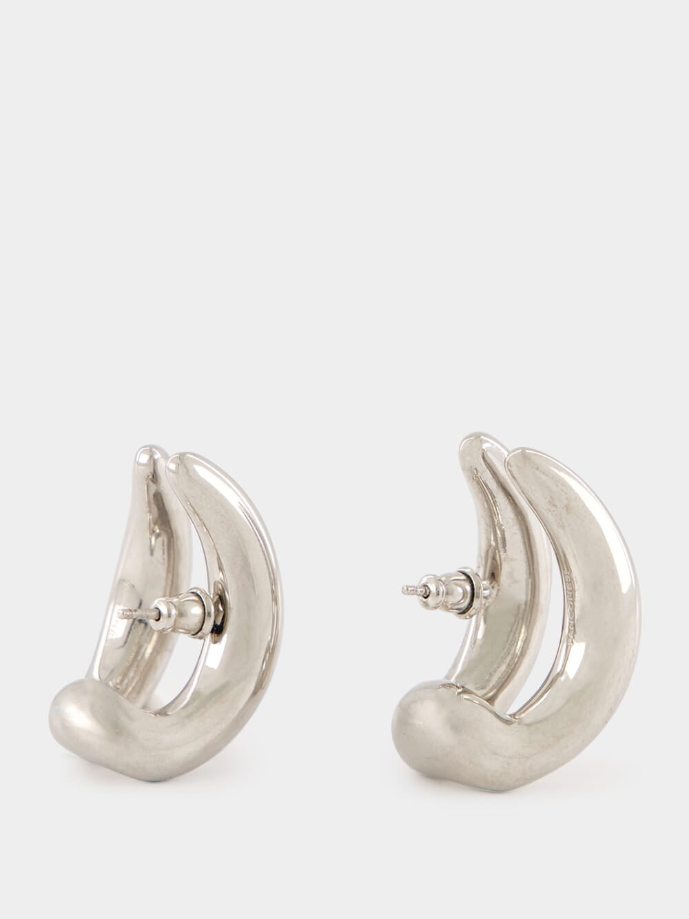 Double Moon Silver Hoops