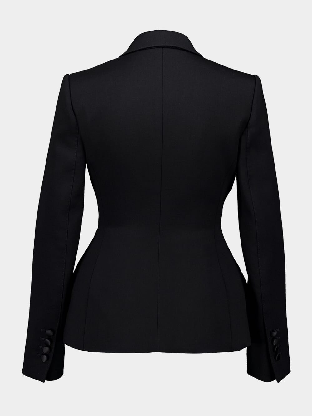 Black Double-Breasted Stretch Wool Tuxedo Jacket