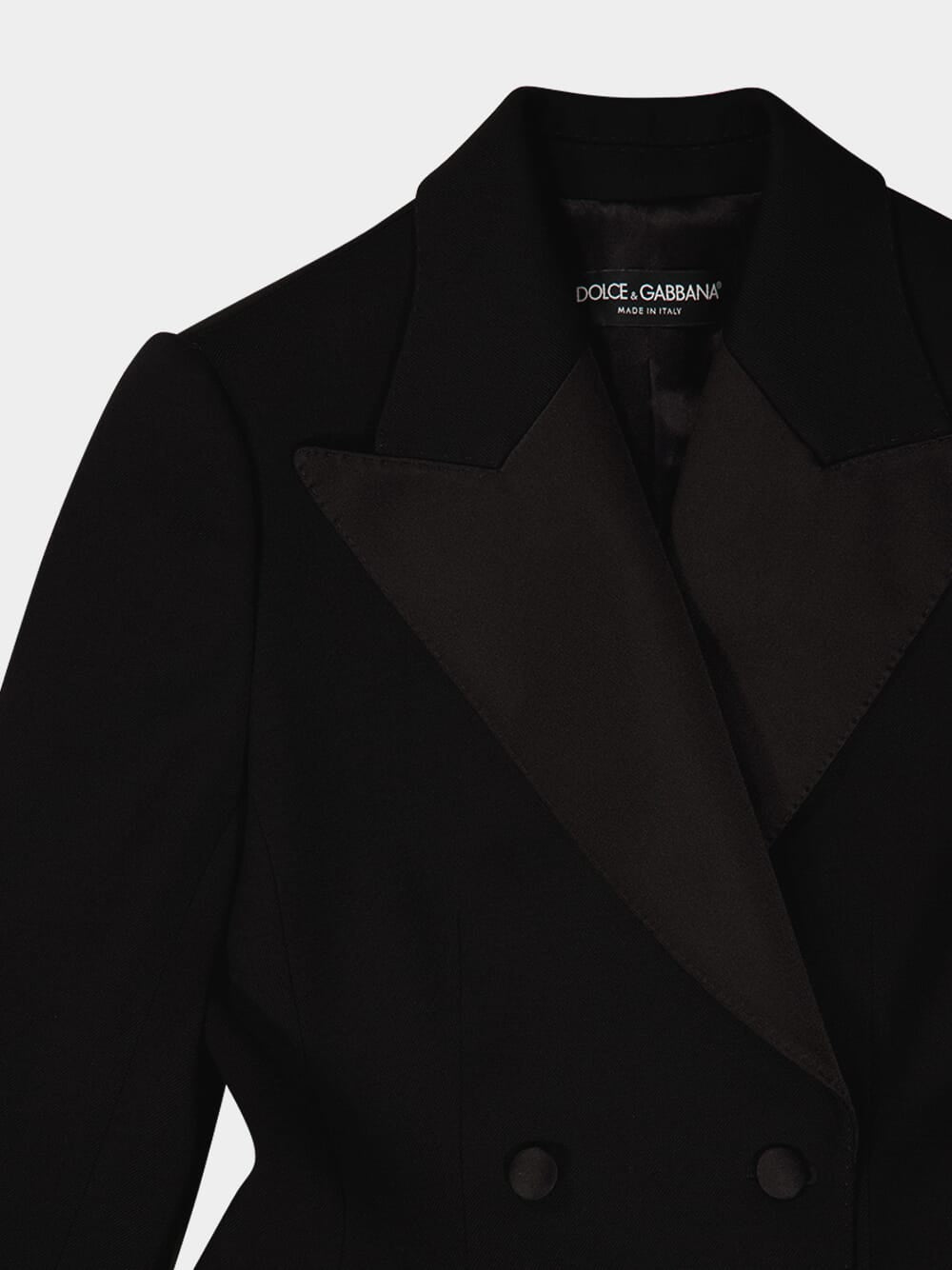 Black Double-Breasted Stretch Wool Tuxedo Jacket