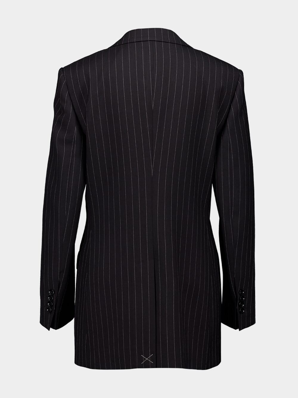 Black Single-Breasted Pinstripe Wool Jacket