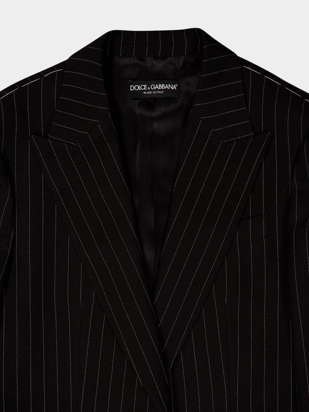 Black Single-Breasted Pinstripe Wool Jacket