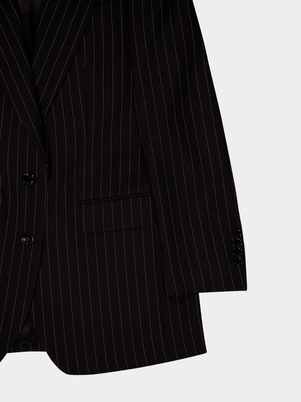 Black Single-Breasted Pinstripe Wool Jacket