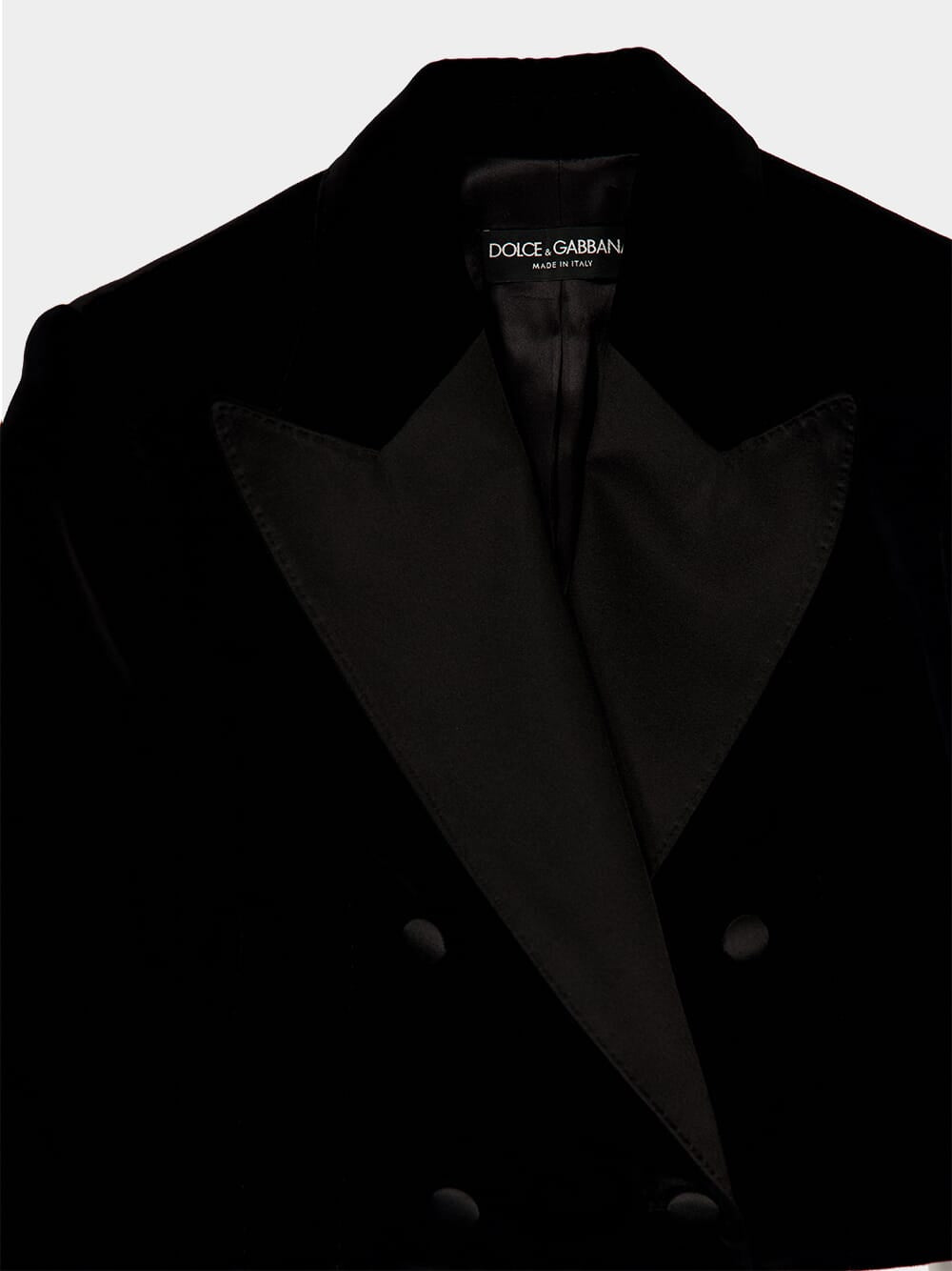 Black Cropped Double-Breasted Velvet Tuxedo Blazer