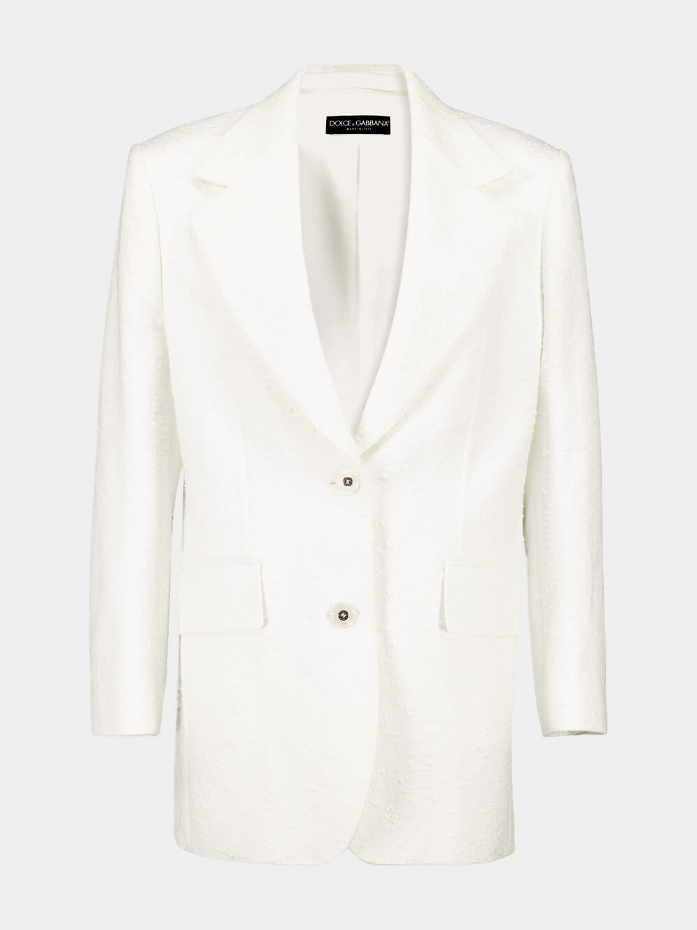 White Single-Breasted Cotton Raschel Tweed Jacket