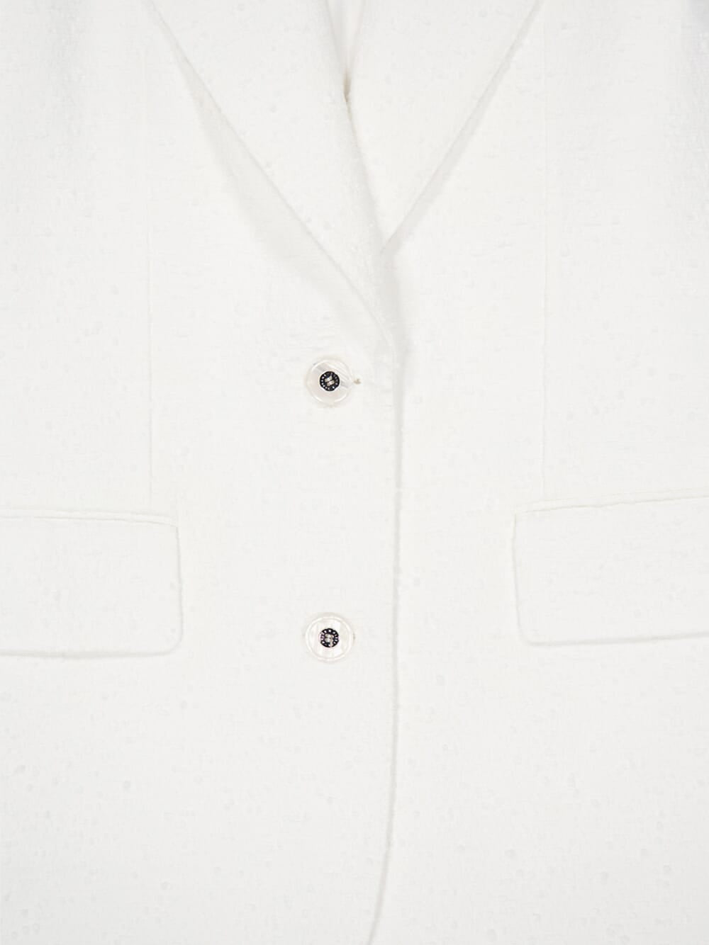 White Single-Breasted Cotton Raschel Tweed Jacket