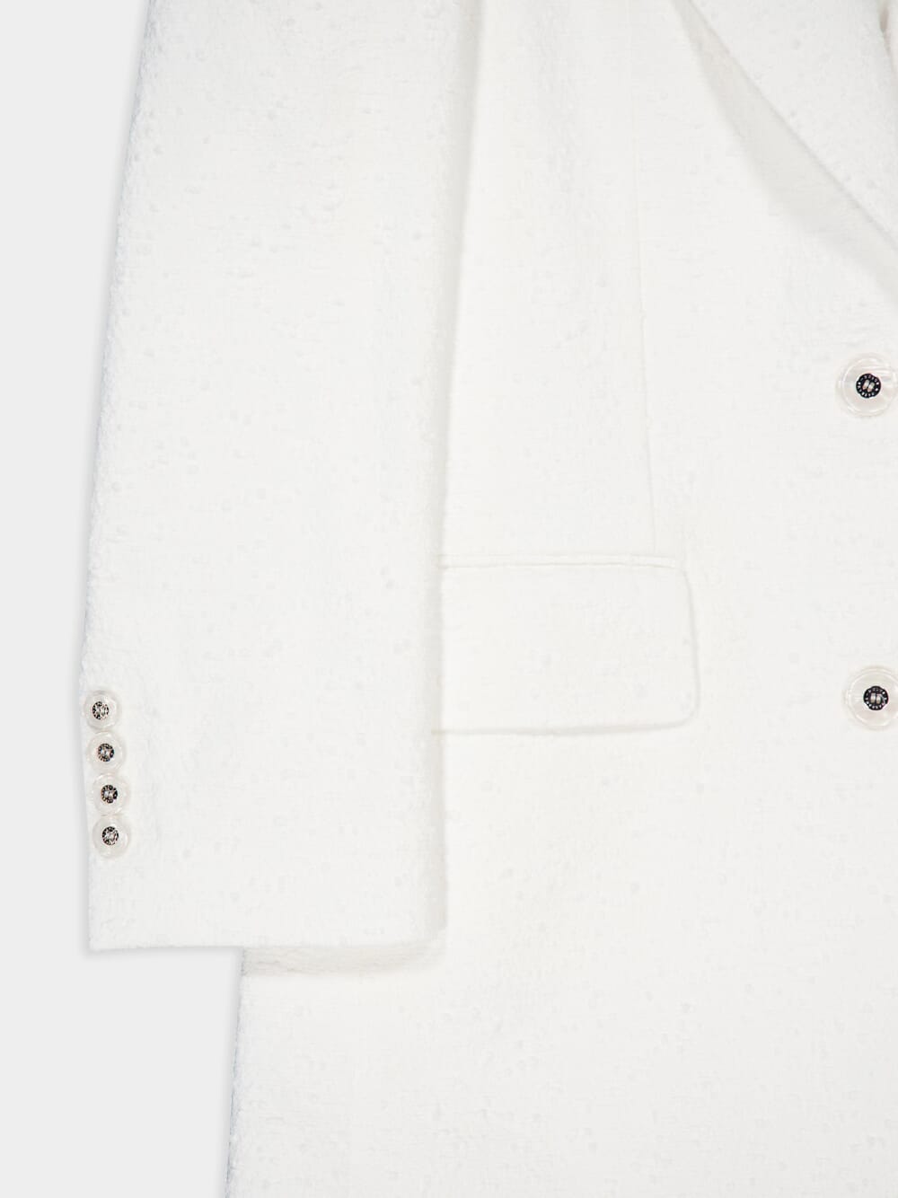 White Single-Breasted Cotton Raschel Tweed Jacket