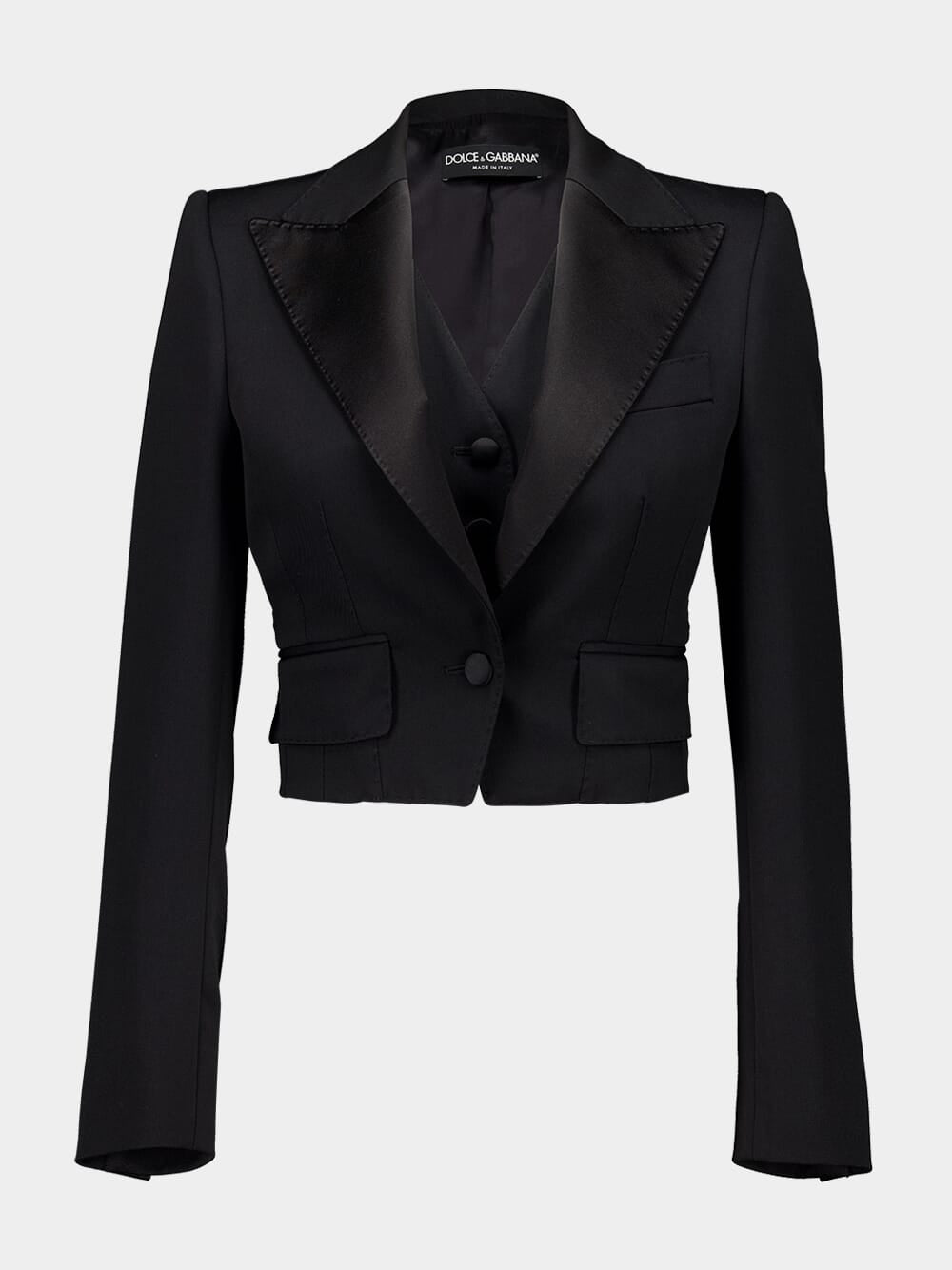 Black Short Wool Gabardine Jacket