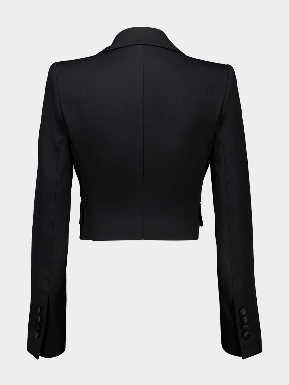 Black Short Wool Gabardine Jacket