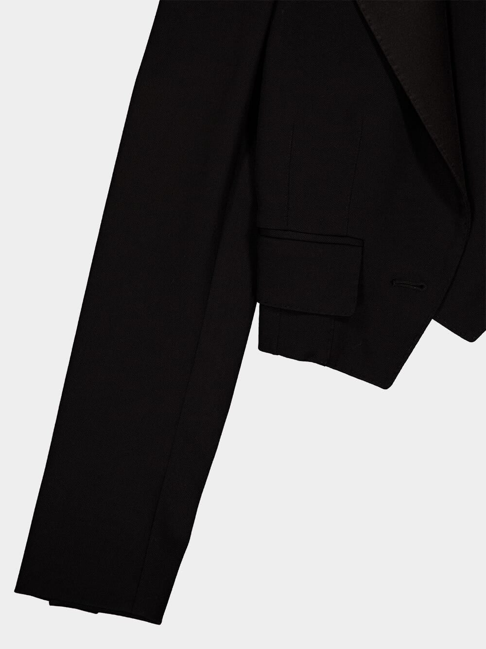 Black Short Wool Gabardine Jacket