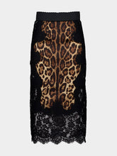 Dolce & Gabbana Leopard-Print Satin Midi Skirt with Lace Inserts