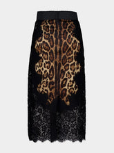 Dolce & Gabbana Leopard-Print Satin Midi Skirt with Lace Inserts