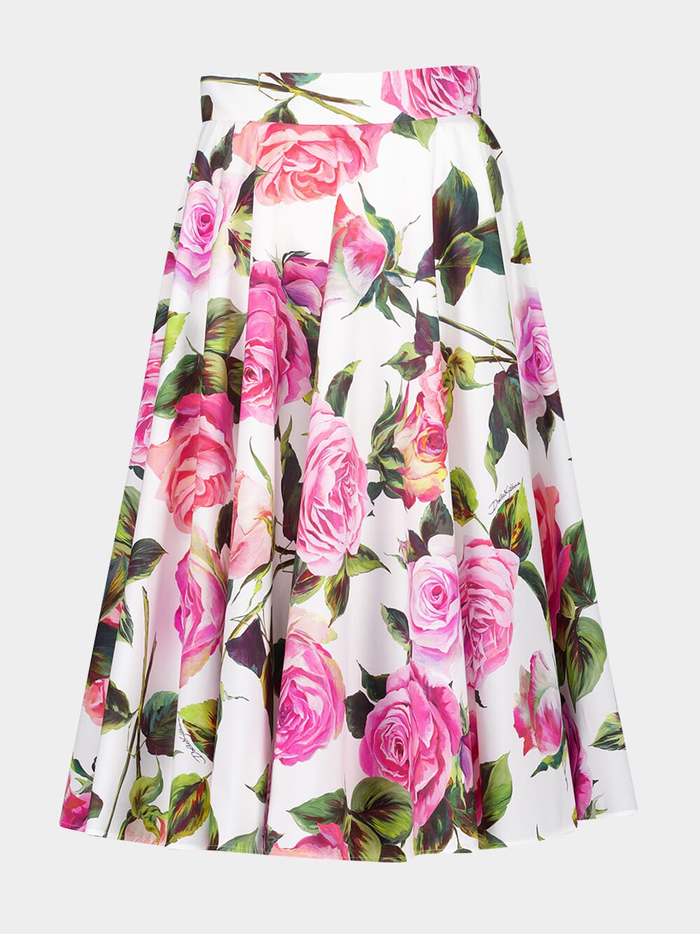 White Midi Skirt with Pink Floral Print