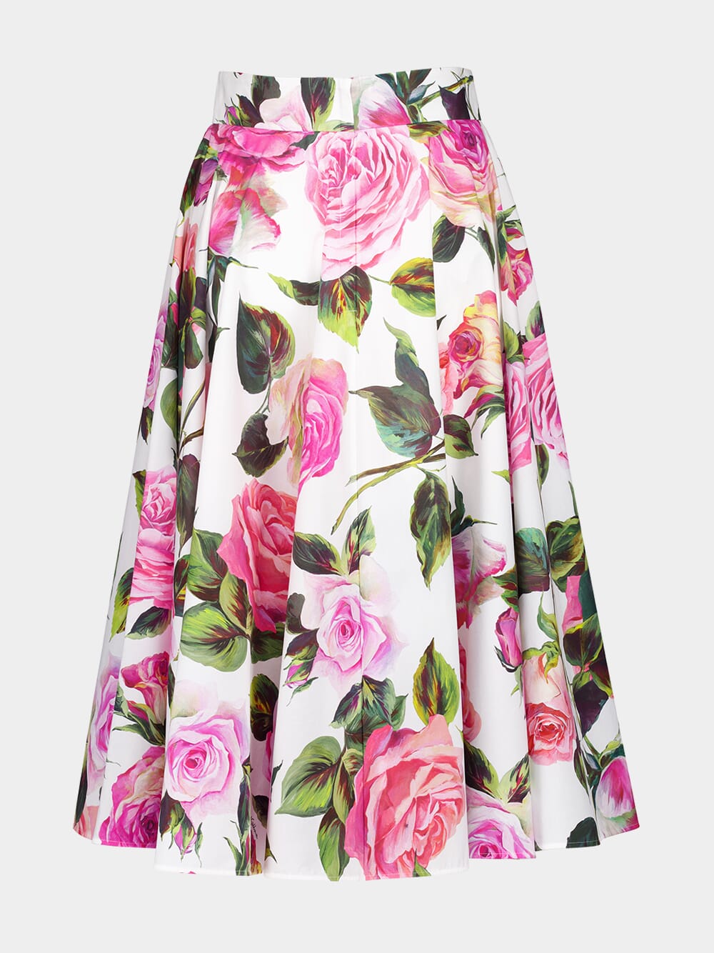 White Midi Skirt with Pink Floral Print