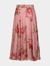 Dolce & Gabbana Pink Rose Bouquet Print Silk Skirt