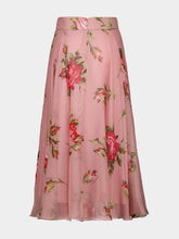 Dolce & Gabbana Pink Rose Bouquet Print Silk Skirt