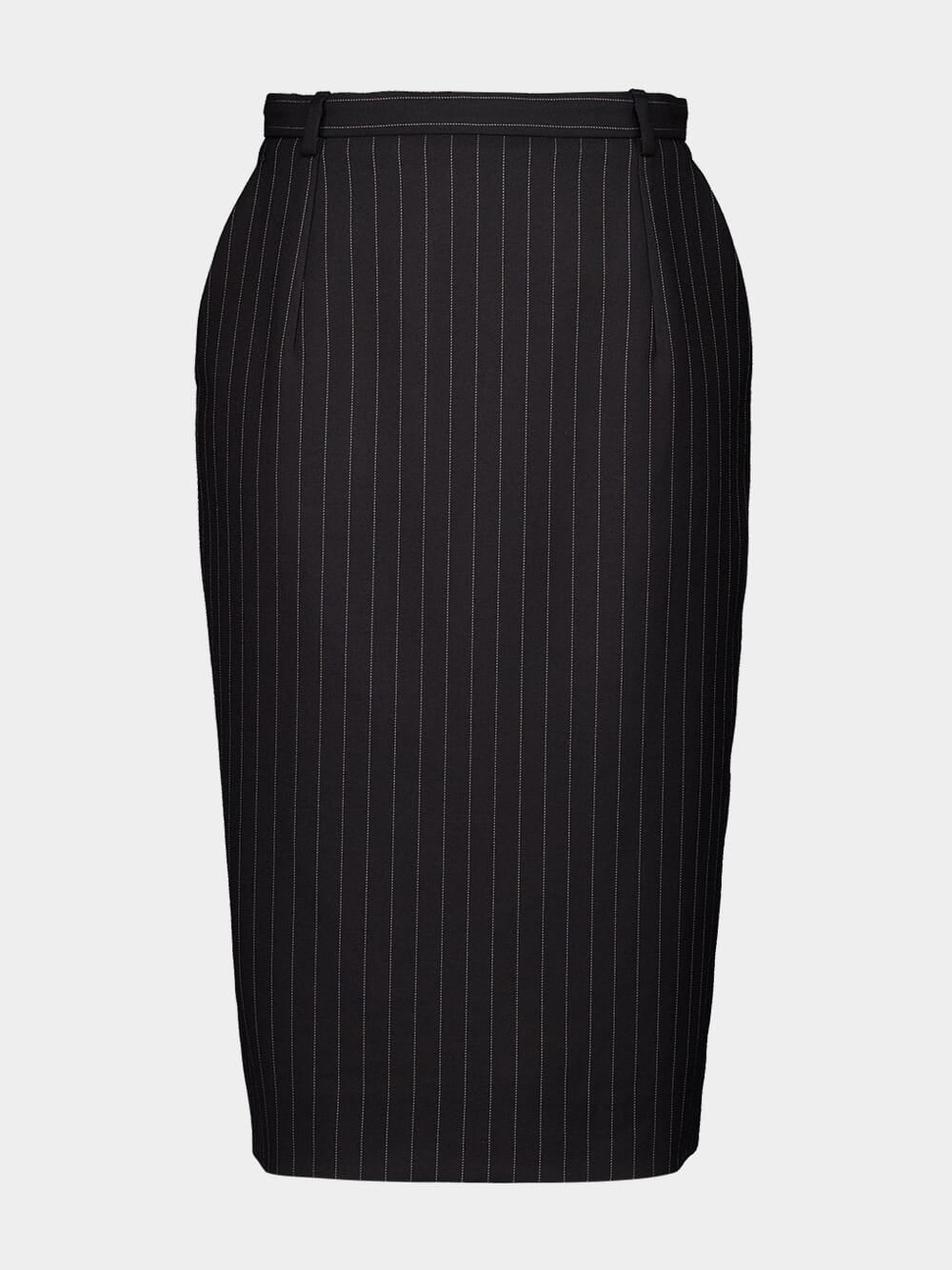 Black Pinstripe Wool Pencil Skirt