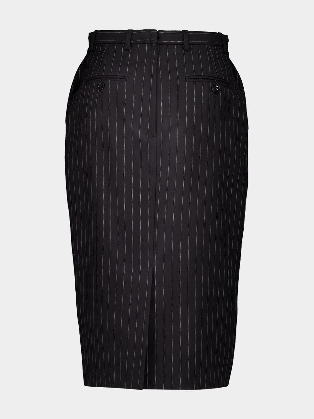 Black Pinstripe Wool Pencil Skirt