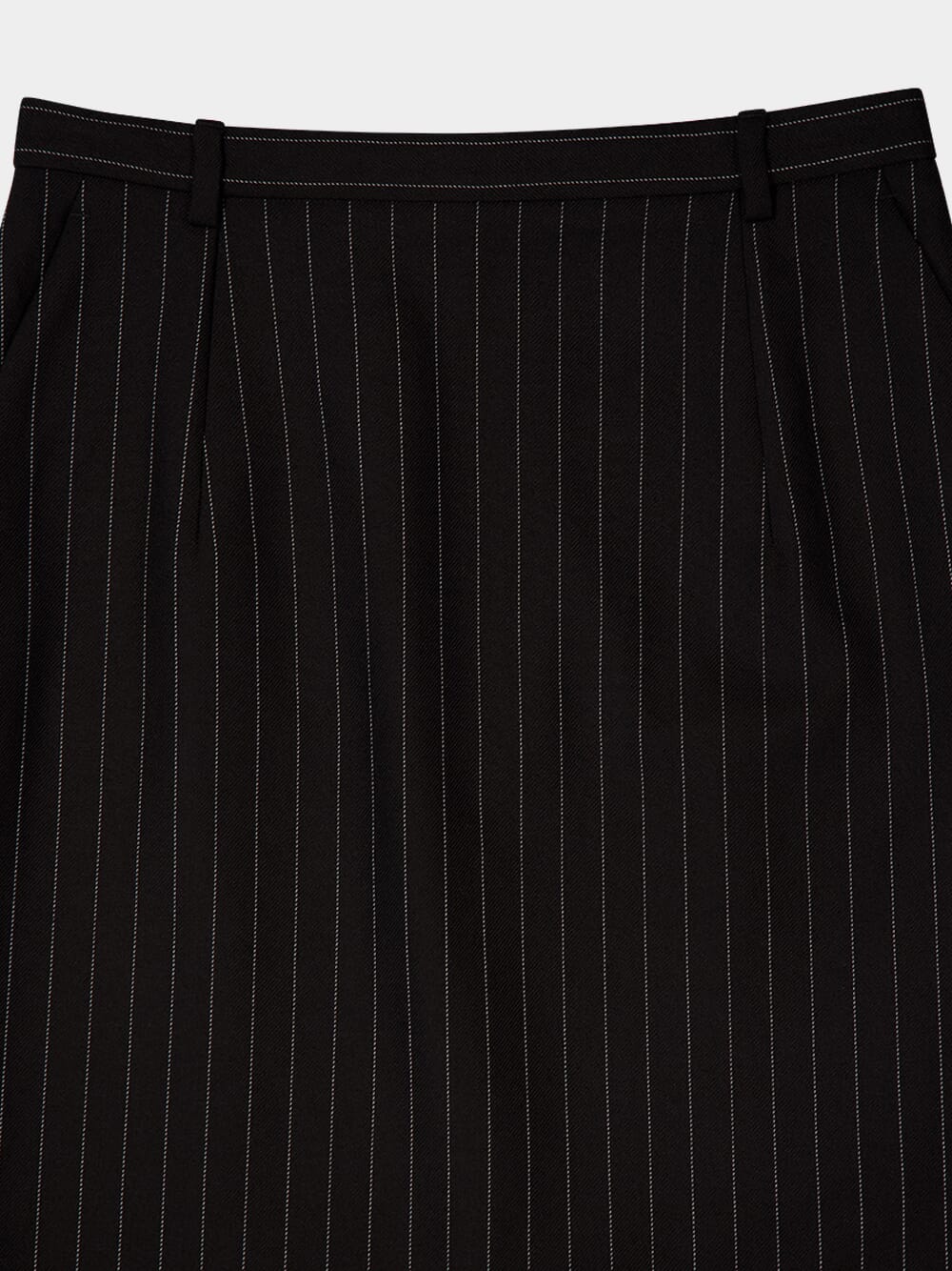 Black Pinstripe Wool Pencil Skirt