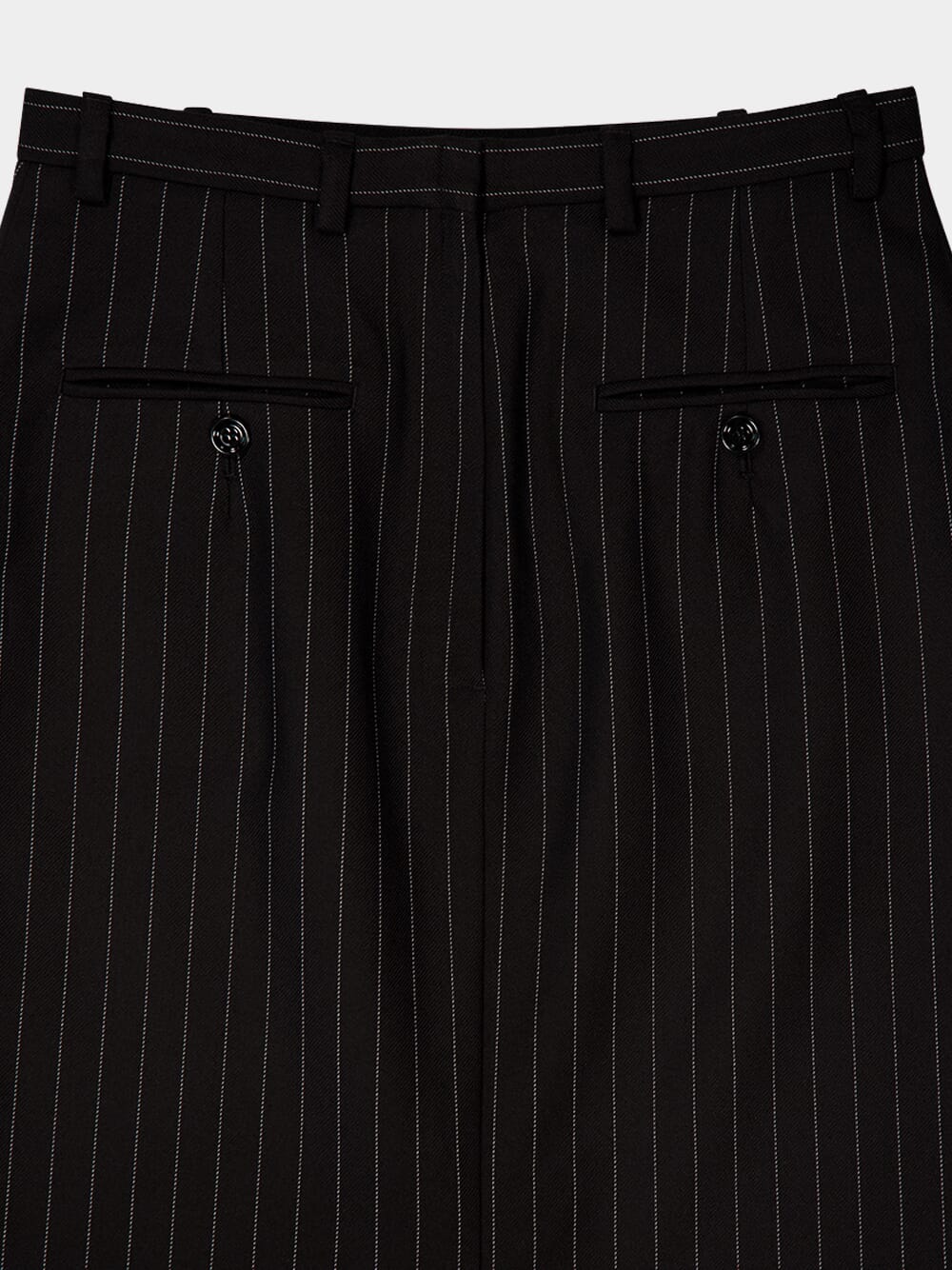 Black Pinstripe Wool Pencil Skirt