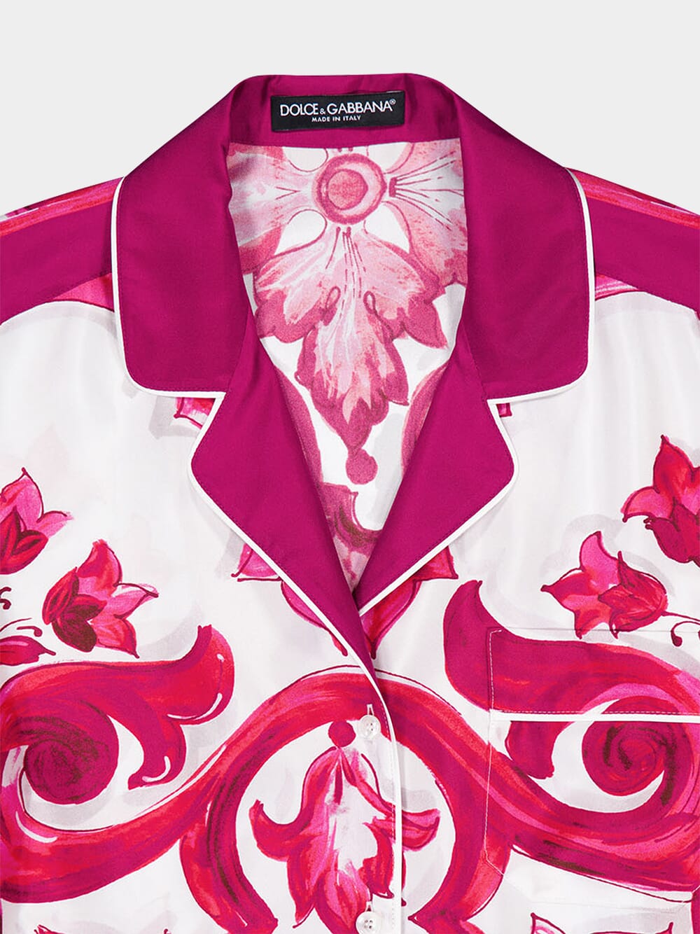 Majolica-Print Belted Silk Shirt