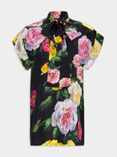 Dolce & Gabbana Black Silk Shirt with Peony & Rose Print