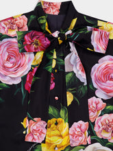 Black Silk Shirt with Peony & Rose Print | PDP - Fashion Clinic