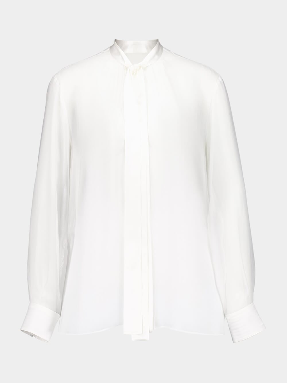 White Silk Chiffon Bow-Tie Shirt