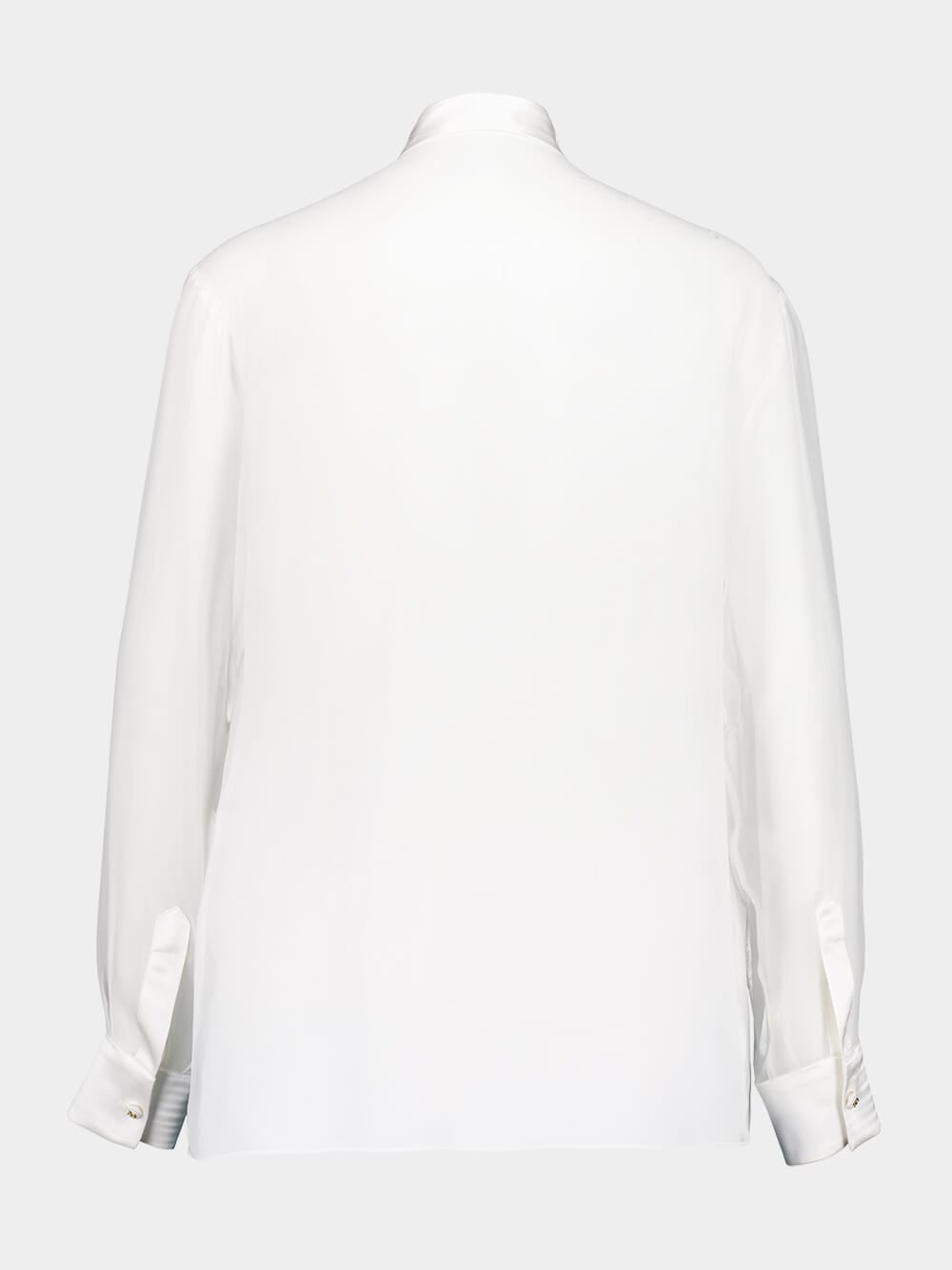 White Silk Chiffon Bow-Tie Shirt