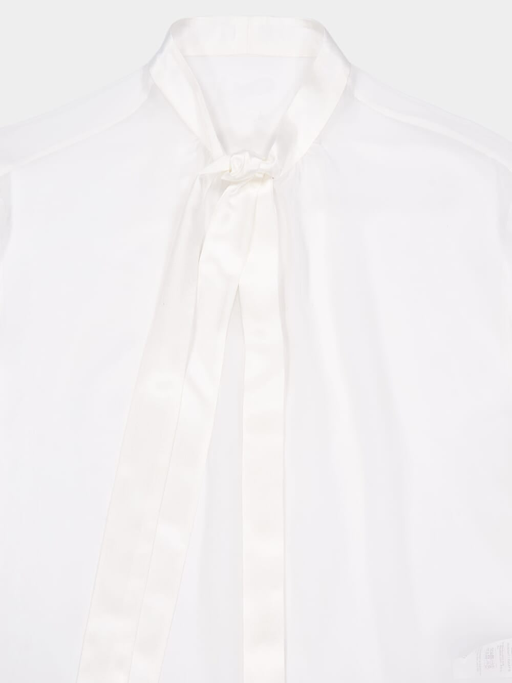 White Silk Chiffon Bow-Tie Shirt