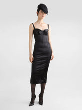 Dolce & Gabbana Black Satin Corset Midi Dress