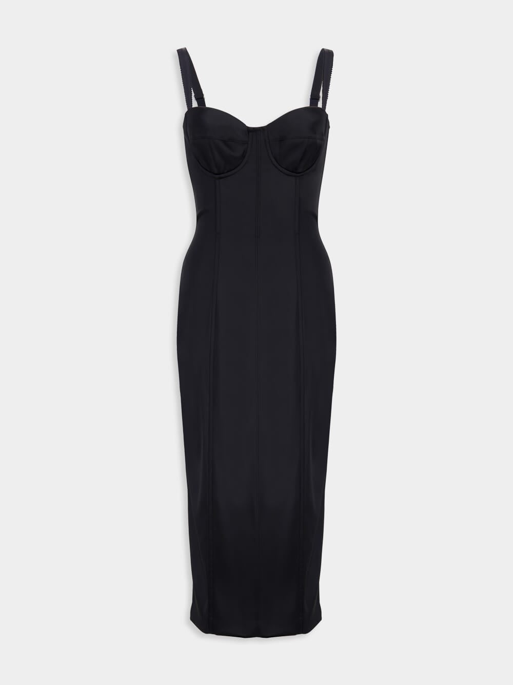 Black Satin Corset Midi Dress