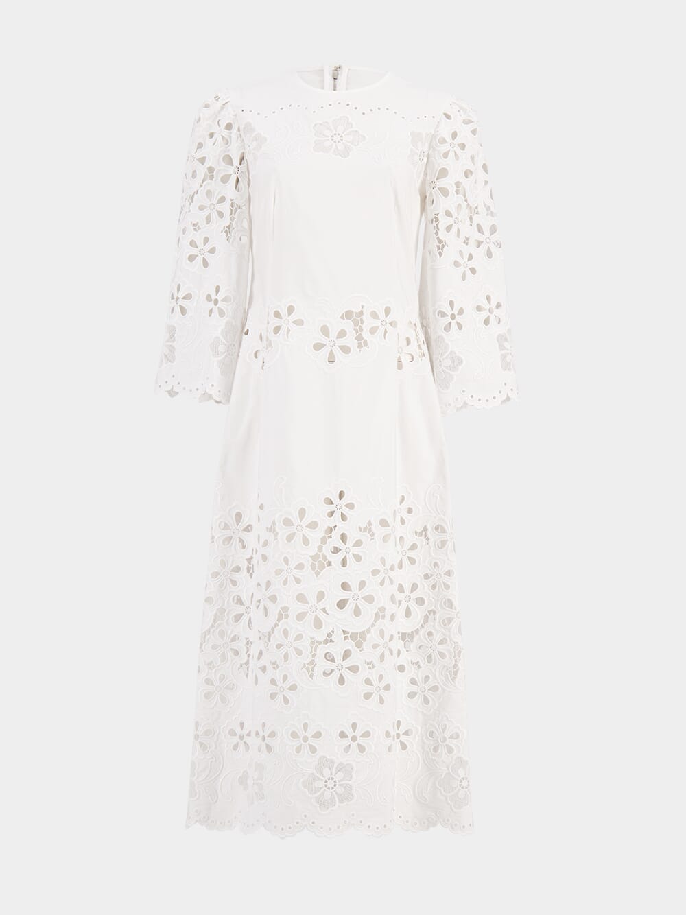 White Cotton Calf-Length Dress with Cut-Out Detailing