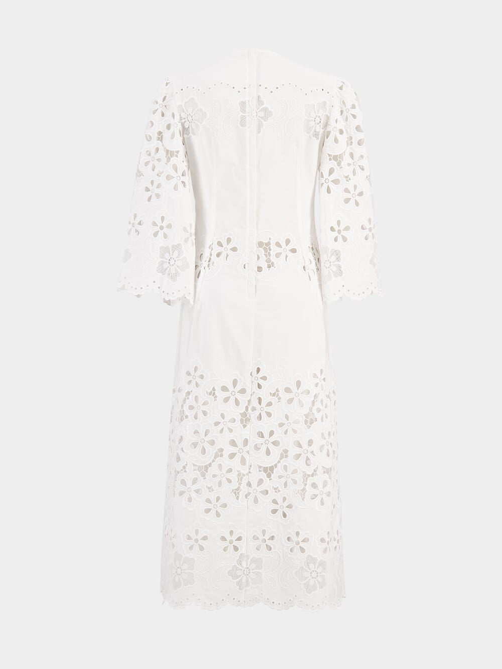 White Cotton Calf-Length Dress with Cut-Out Detailing